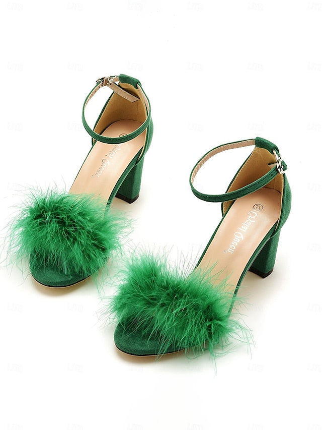 – Wedding Block Women Feather-Embellished for Sandals Heel FashionChic