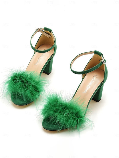 – Wedding Block Women Feather-Embellished for Sandals Heel FashionChic