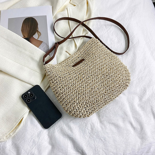 Summer Crossbody Woven Women's – Boho Natural Bag Straw FashionChic