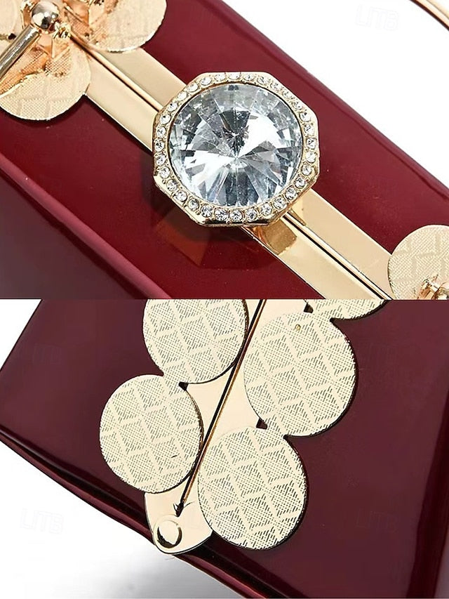 Evening Patent Burgundy Handbag with Gold Women's Leather FashionChic