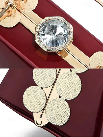 Evening Patent Burgundy Handbag with Gold Women's Leather FashionChic