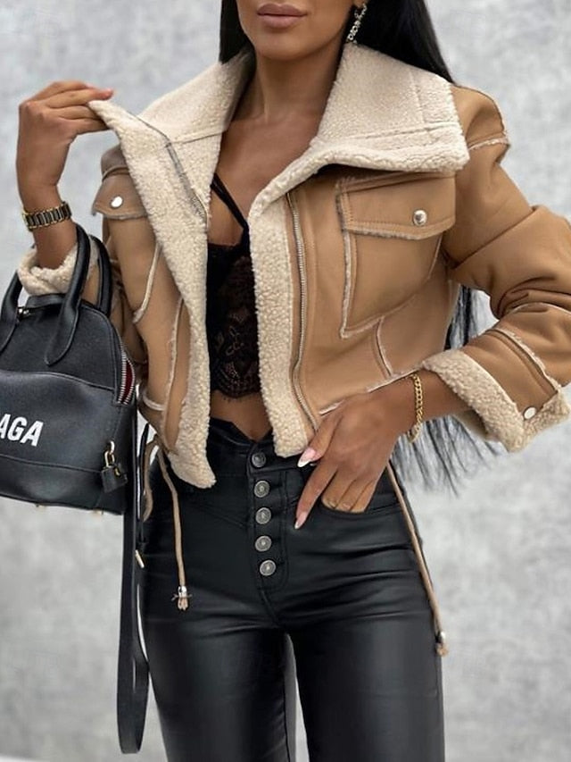 Warm Pocket Women's Leather Buttons Jacket Faux Comfortable FashionChic