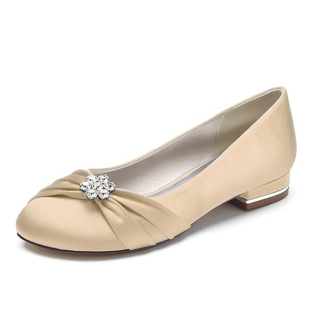 Blue Light Rhinestone Wedding Flats Women's Satin with FashionChic