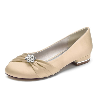 Blue Light Rhinestone Wedding Flats Women's Satin with FashionChic