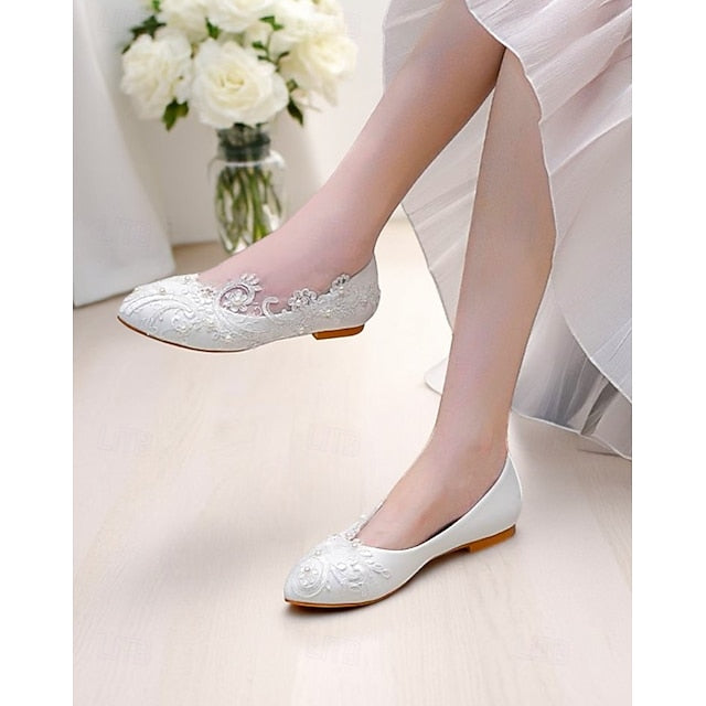 Embroidered – White Women's Lace Ballet Vintage Flats FashionChic