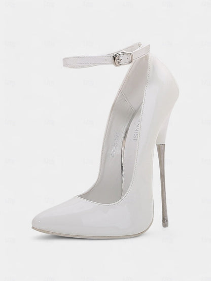 with Red Women's Patent Heels Ankle Stiletto Leather Strap FashionChic