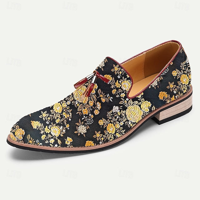 Jacquard for Tassels with Floral Men's Loafers Pattern FashionChic