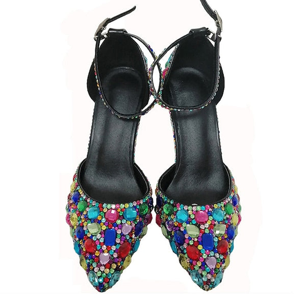 Heel Shoes Multicolor Wedding Women's High with Rhinestone FashionChic