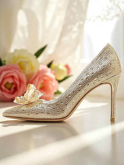 - Heel Women's Embellished Sparkly Crystal Pumps Gold High FashionChic