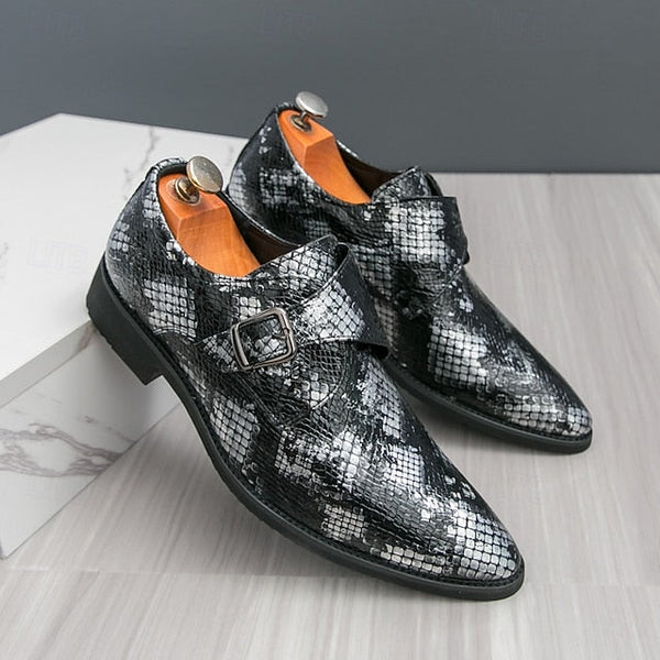 Formal Brown Print Snake Shoes Strap Monk Men Classic – for FashionChic