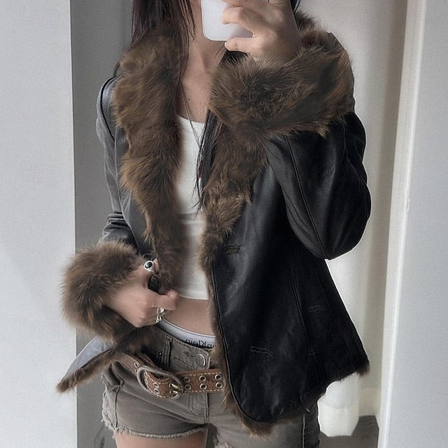 Jacket Warm Comfortable Women's Buttons Fur Casual Collar FashionChic
