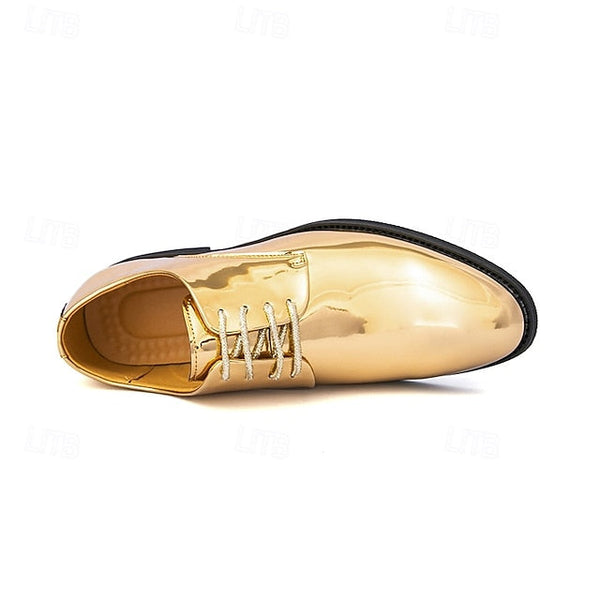 for Shiny Shoes Leather Men Sleek Gold – Patent Lace-Up FashionChic