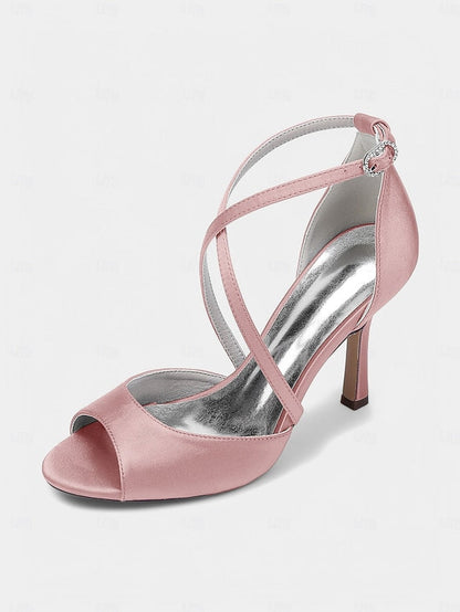 Elegant Heels Peep-Toe Women's White – Satin Cross-Strap FashionChic