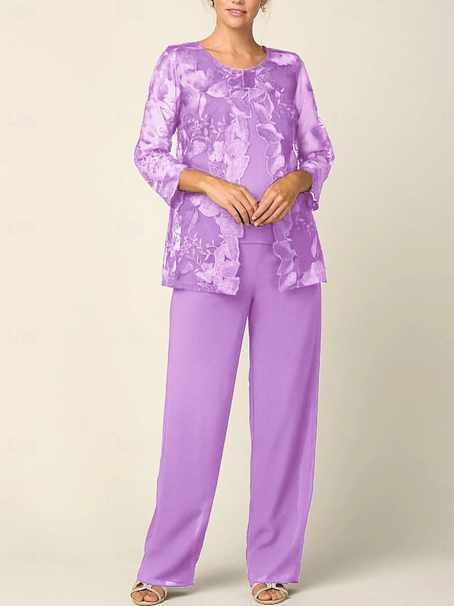 Mother Crew Neck of Elegant the Bride 3 Piece Pantsuit Dress FashionChic
