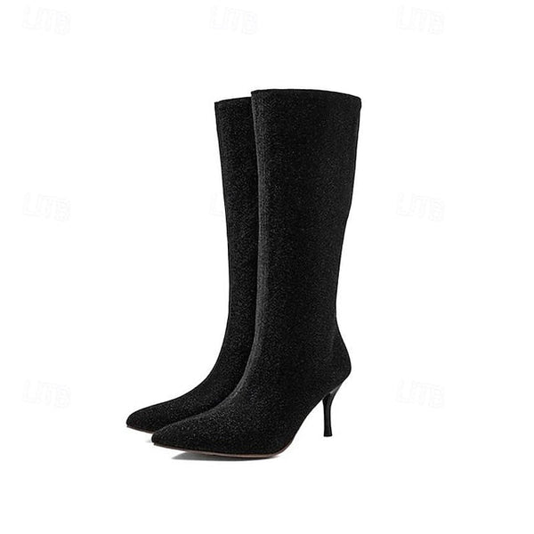 Knee-High Elegant Sparkly Stiletto Women's – Boots FashionChic