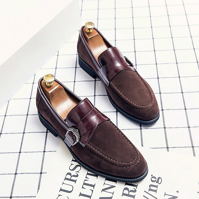 Patent and Leather Men's Loafers Strap Metal with Suede FashionChic