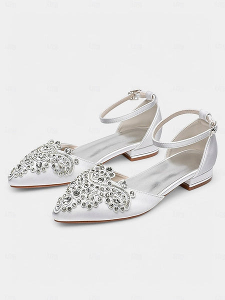 Flats – Green Embellished Vintage Gemstone Pointed-Toe Style FashionChic