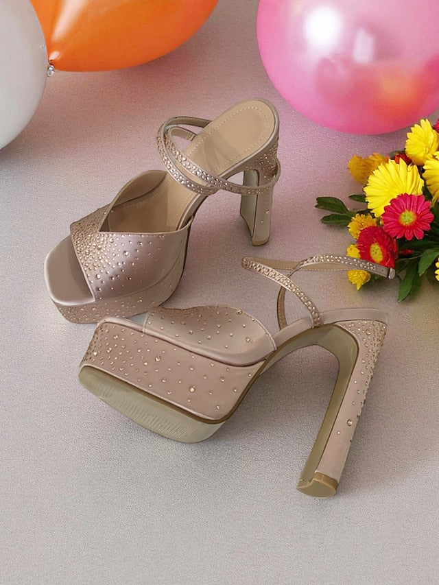 Heel Peep Women's Rhinestone Sandals with Toe Platform High FashionChic