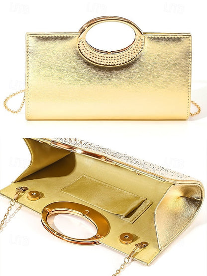 – Evening Gold Handle Glamorous with Round Clutch Crystal FashionChic