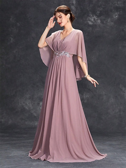 Mother V of Floor the Neck Bride Party Dress Elegant FashionChic
