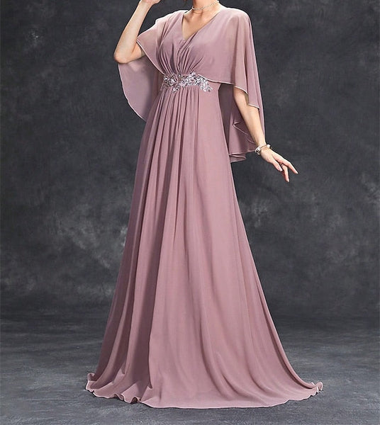 of Mother Dress the Floor Neck Bride Elegant V Party FashionChic