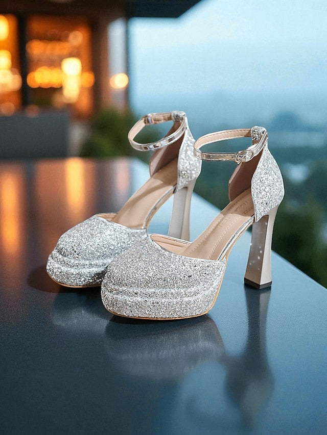 Women's Glitter High Gold Heels Platform FashionChic