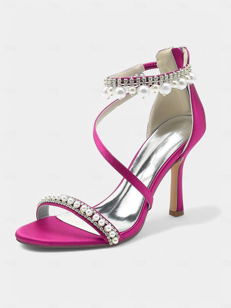 Party Satin Heels – Pointed-Toe Pink Chic Strap Ankle FashionChic