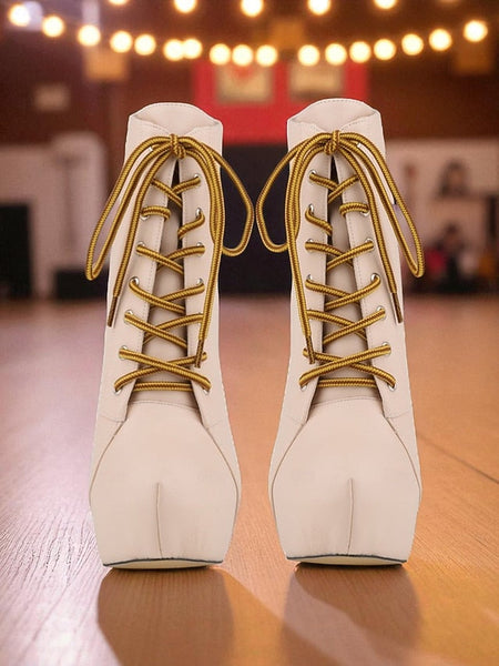 Beige Platform Ankle Lace-Up - Faux Women's Boots Leather FashionChic