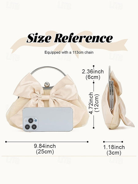 – Evening Bag Elegant Clutch Bow Satin Women's Pearl FashionChic