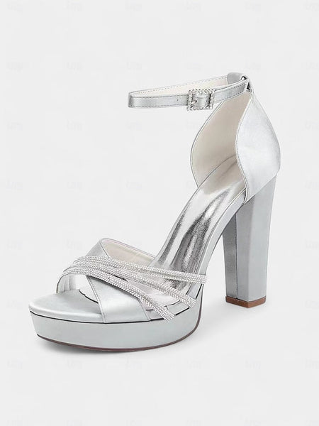 Platform Rhinestone Purple - Heel Sandals Satin Straps with High FashionChic