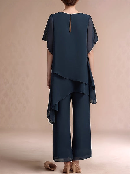 Mother of Classic Pantsuit Dress 2 Piece Crew the Bride Neck FashionChic