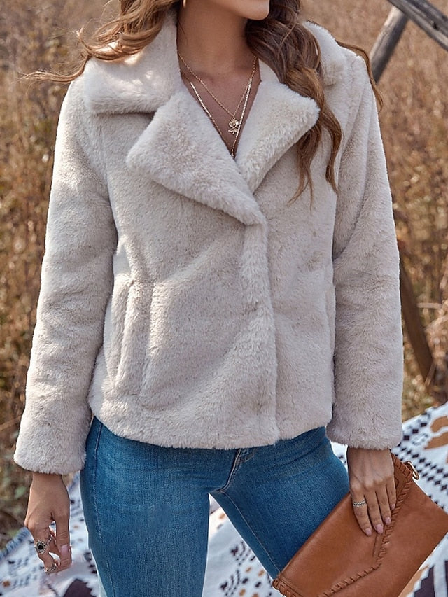 Coat Pocket Comfortable Teddy Fur Warm Faux Women's FashionChic
