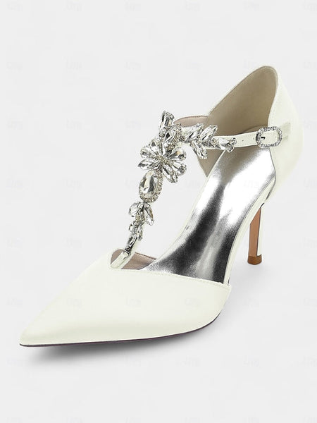 Toe Satin Blue Women's Navy Heels T-Strap – Pointed FashionChic