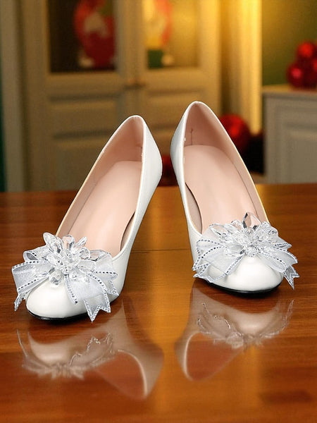Bow Wedding Low White Shoes Women's Crystal with Heel FashionChic