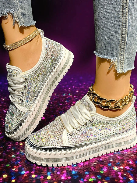 Accents Sparkling with Women's Silver Rhinestone Sneakers FashionChic