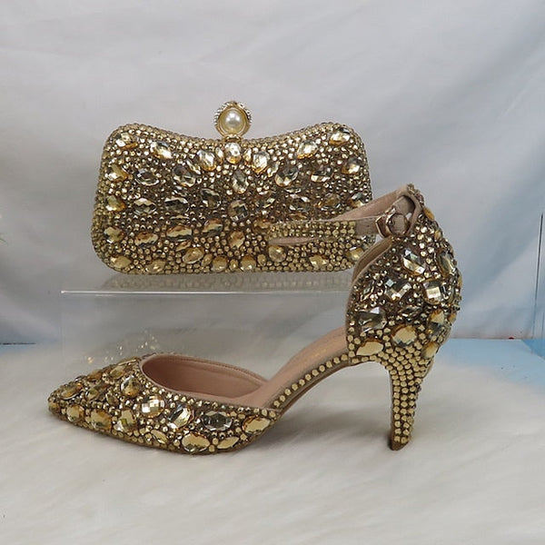Heel Shoes Multicolor Wedding Women's High with Rhinestone FashionChic