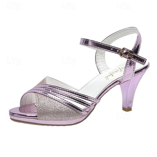- Women's Heel Straps Sandals Mid Silver Glitter with FashionChic