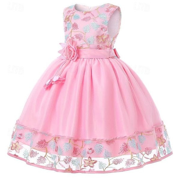 Dress Girls' Girl Flower Party Sleeveless 3D FashionChic