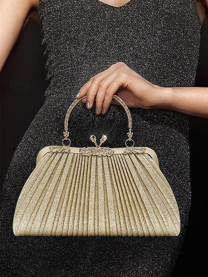 with Pleated Glitter Women's Vintage Clutch Evening Purse FashionChic