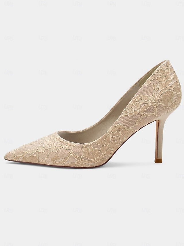 Stiletto Women's - Heels Lace-Embroidered Pointed-Toe FashionChic