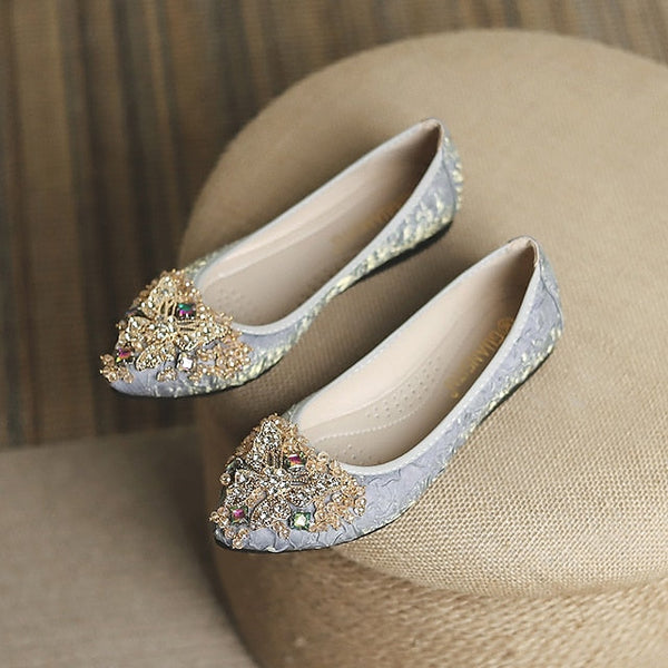 Crystal Flats Embellished Women's Wedding Floral Foldable - FashionChic
