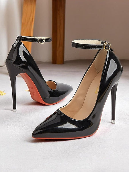 with Women's Heels Black Patent Stiletto Ankle Leather FashionChic