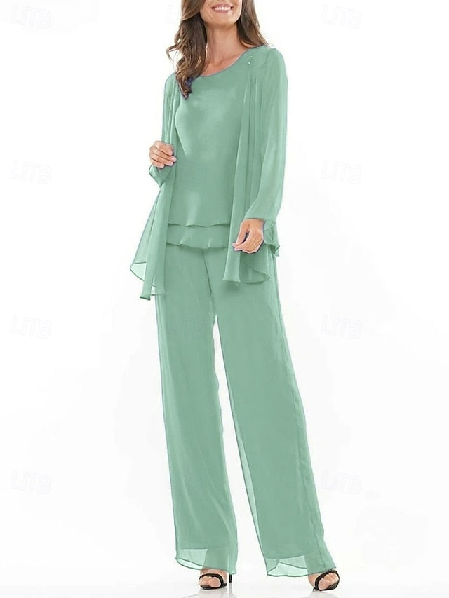 Crew Dress Mother Bride Elegant the Piece Neck 3 of Pantsuit FashionChic