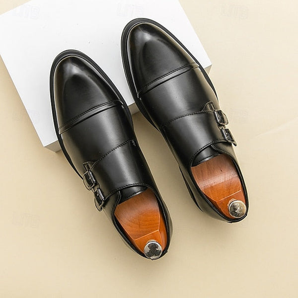 Brown Strap Dress Men's Monk Shoes – Faux Leather Double FashionChic
