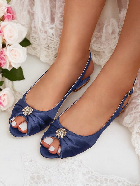 Women's Wedding Heels with Crystal Satin Slingback FashionChic
