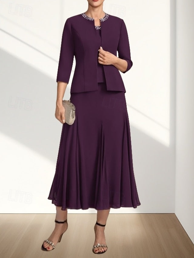 Two Mother Elegant the Wedding Guest Dress Piece A-Line Bride of FashionChic