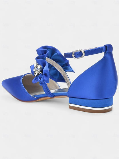 Satin Women's Black with Flats Rhinestone Pointed-Toe FashionChic