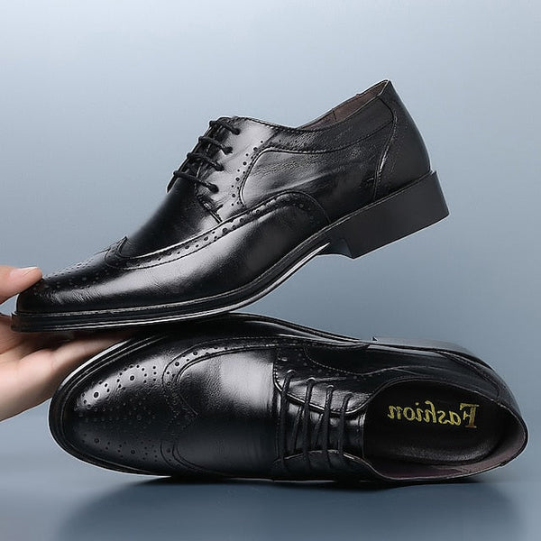 Shoes Classic – Faux Brown Men's Brogue Leather Dress FashionChic