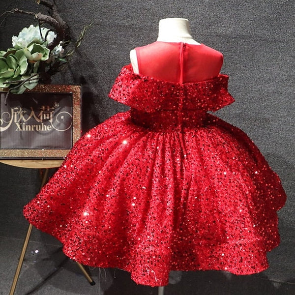 Party Dress Short Girls' Solid Color Kids Sleeve FashionChic