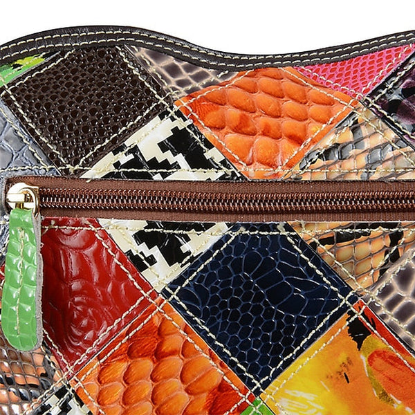 Women's Leather Shoulder Bohemian Colorful Patchwork - Bag FashionChic